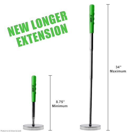 Grip Telescopic Magnetic Floor Sweeper Pickup Tool - 35 lb Capacity - Screws, Nails, Metal Shavings - Extends from 8\" to 34\" L