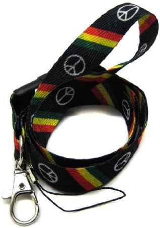 1 X Lanyard Key Strap Id Holder Slant Rasta Peace by Chungun Inc