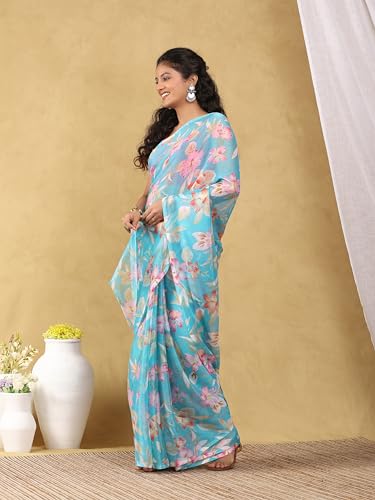 Image of Garden Vareli Floral Print Nara Chiffon Saree