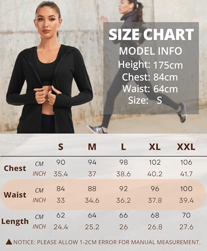 AMZSPORT Sportjacke Damen Laufjacke Gebürstetes Innenfutter Trainingsjacke mit Kapuze für Yoga Gym Fitness, Thermoschwarz M