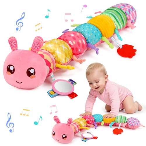 Baby Girls Toys 0-6 Month Music Animal Stuffed Caterpillar Toy for Infant 0-3 3-6 Months Mirror Crinkle Rattle Tummy Time Sensory Toys for 3 4 5 6-12...