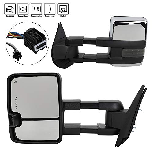 MOTOOS Towing Mirrors Replacement for 07-14 Chevy GMC Silverado Sierra Truck Pair Set Smoke Power Heated Telescoping with LED Arrow Signal Light Chrome Side Mirrors (Just 07 New Body Style)