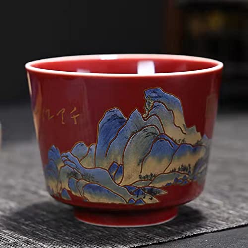 Mqjzsh Chinese Japanese Tea Cup，Ceramic Tea Cup, Kungfu Tea Cup, Tea Cup Set Of Four(110Ml R,B) #TOP5
