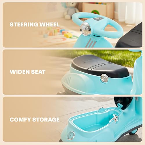 Image of Baybee Gliddo Baby Swing Car for Kids with LED Lights & Music | 360 Steering Twister Push Ride On with Wide Seat, Storage & Smooth Glide | Wiggle Magic Car for Boys & Girls Aged 3+ Years (Sky Blue)