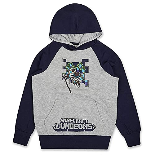 Minecraft Boys Video Game Hoodie - Black and Green Creeper Face - Official Sweatshirt (Grey Navy, XS-4)