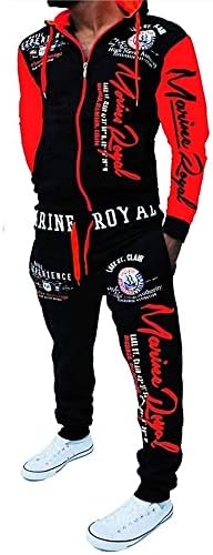 Hakjay Men's Hiphop Long Sleeve Full-Zip Sweat Suits, Size XL, Red