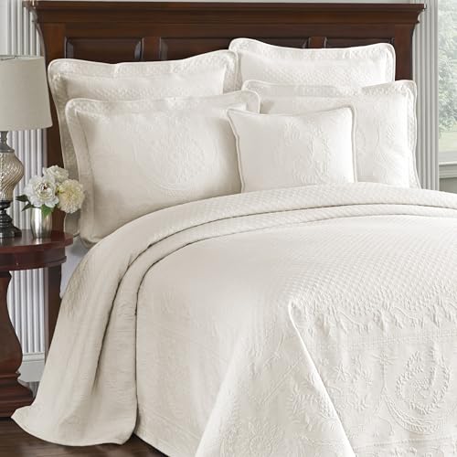 King Charles Modern Farmhouse Floral Matelasse Bedspread, 100% Cotton Breathable Bedding, King/CalKing, Ivory