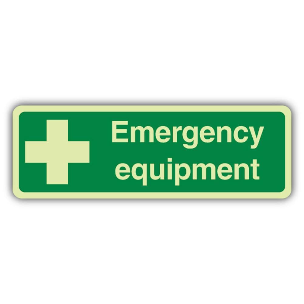 V Safety Photoluminescent Emergency Equipment - Green - Slim Landscape Safety Sign - 300 x 100 mm - 1.2mm Rigid Plastic - Triple Glow