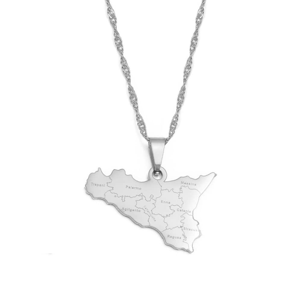 Ciondolo Con Mappa Della Calabria E Bandiera Italiana - Collana In Acciaio 316L Per Uomo E Donna