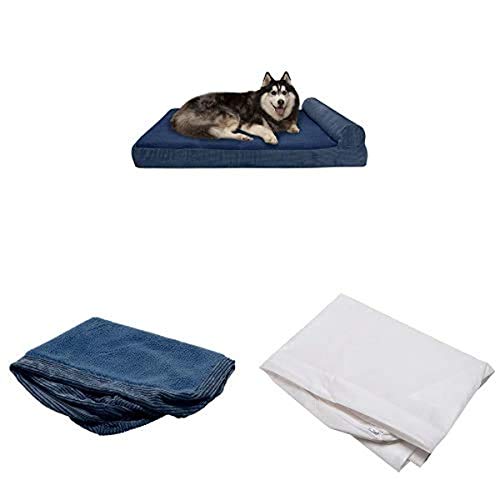 Furhaven Pet Bundle - Jumbo Plus Navy Cooling Gel Memory Foam Fleece & Corduroy Chaise Lounge, Extra Dog Bed Cover, & Water-Resistant Mattress Liner For Dogs & Cats #TOP8