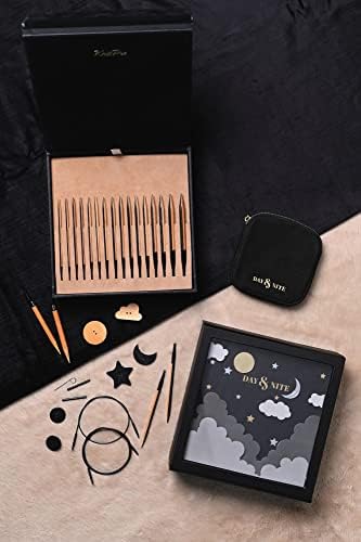 KNITPRO Day & Nite Gift Set Interchangeable Knitting Needles & Accessories Box Set 32650, Black & Natural