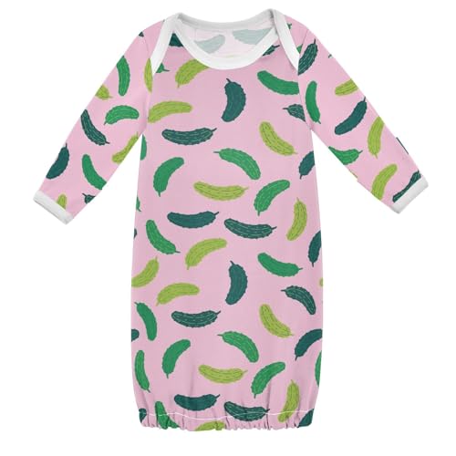 WIFIU Light Dark Green Melon Baby Girls Boys Sleeper Gown Cotton Nightgown Long Sleeve, Baby Nightdress Sleeping Clothes for Newborn 6-12 Months