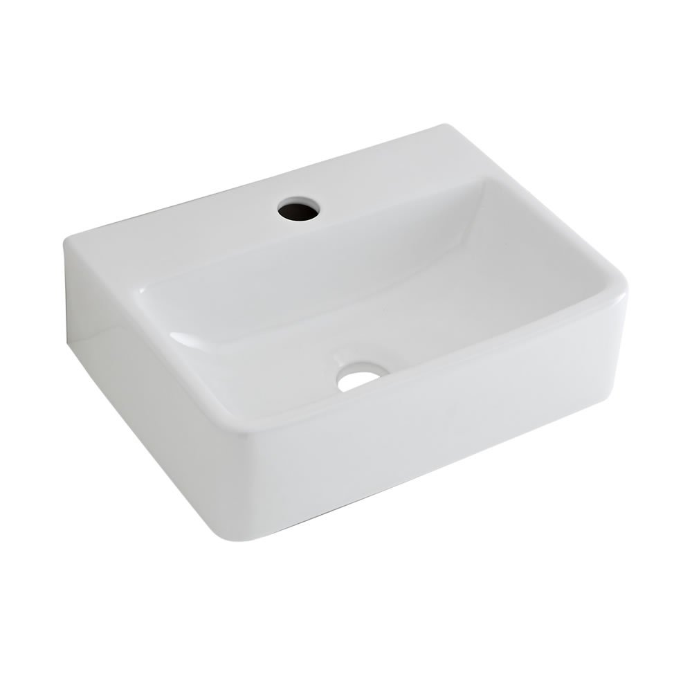 Milano Farington Rectangular Countertop Wall Hung 1 Tap Hole Bathroom Basin Sink - 400mm x 295mm