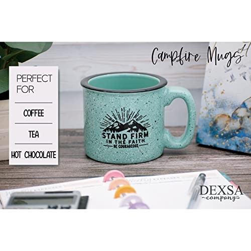 Dexsa Campfire Ceramic Coffee Mug With Inspiring Quote - Aqua Speckled Classic Coffee Cup | Holds 15 Ounces | Stand Firm In The Faith-Be Courageous #TOP1