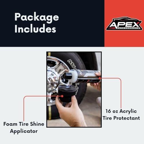 Apex Acrylic Tire Shine and Tire Shine Applicator - 16 oz Semi-Permanent - 6+ Months Durability - Easy to Apply - Fast Drying Car Tire Shine - No Sling - Glossy - Extreme Tire Dressing - Made in USA - Thumbnail 2