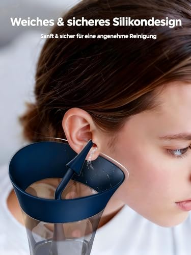 KAUGIC Ohrenschmalz Entferner - Manuelle Ohrenreiniger mit 7m Wasserspülung & 4 Silikonaufsätzen Ohren Hygiene mit integriertem Abwassertank, Ohrreiniger für die persönliche Hygiene zu Hause--Blau