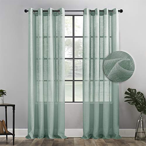 MRTREES Cortinas de Dormitorio Comedor Salon Cocina Salón 2 Piezas 140×245cm(An×L) Verde Translúcida Moderna de Color Liso con Hebilla para Ventanas Sala para Niños Sala Comedor Baño