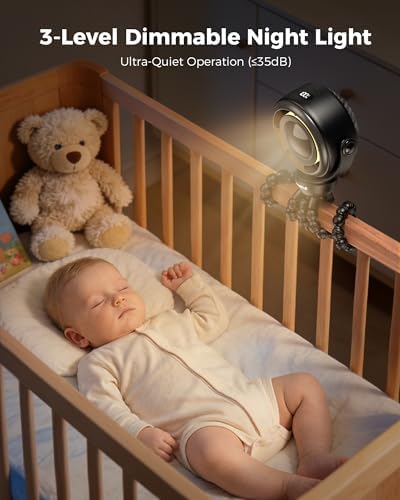 SWEETFULL Baby Stroller Fan - 4000mAh Rechargeable 4-Speed Quiet with LED Display & Night Light, Mini Portable 360° Clip On Safe Fan for Car Seat, Crib, Travel - Black - 5