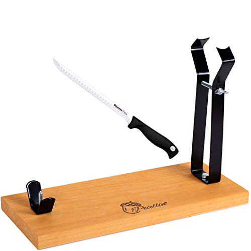 PECELLÍN Soporte Jamonero + Cuchillo para Cortar Pata y Paleta de Jamon Serrano e Iberico Base de Corte