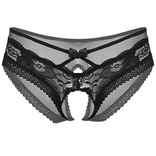 Men's See Through Lace Sissy Hollow Out Crotch Briefs Crossdress Lingerie Girlie Panties