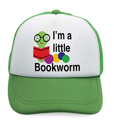Summer Kids Trucker Hat I'm A Little Bookworm Funny Humor Polyester Boys Girls Sun Toddler Caps Kelly Green Design Only Adjustable