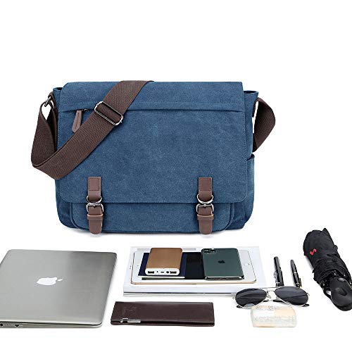 Messenger Bag For Men And Women, Retro Canvas Shoulder Bag Satchel For College Fit 15.6 Inch Laptop (Dark Blue) #TOP4