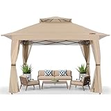 ABCCANOPY 13x13 Pop Up Gazebo, Outdoor Canopy Tent, Instant Screened Shelter with Mosquito Netting for Patio, Garden, Backyard, Party, Camping (Khaki)