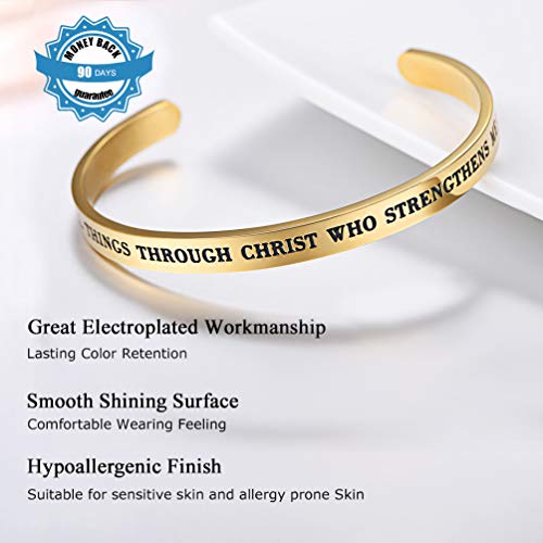 PROSTEEL 316L Stainless Steel Inspirational Bracelet for Men Women, Black/18K Real Gold Plated Cuff Bracelet, Friendship Jewelry, Fit Wrist 5.5" to 8.1" (Adjustable), Come Box4