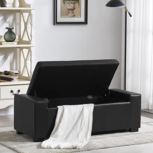 LIADTOP 50.8" Long Large Space,Faux Leather Upholstery Storage Ottoman Bench,Footrest