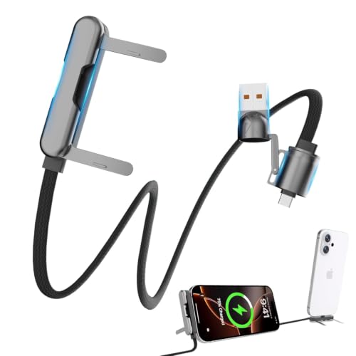 Image of Verilux PD 240W 2 in 1 Right Angle Type C Cable Fast Charging with Stand | C Type Charger Cable with 480Mbps Data Transfer for iPhone 17 /17 Pro /17 Pro Max /16 /15, Galaxy S26 /S25 /S24, Black