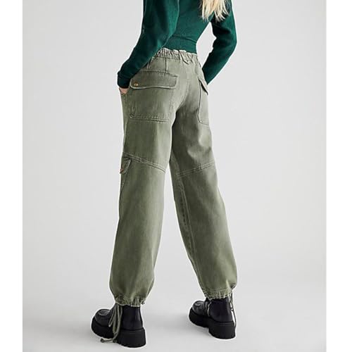 Mxiqqpltky Straight Leg Jeans for Women Casual High Waist Loose Cargo Denim Pants Y2K Vintage Ruched Baggy Jeans with Pockets2