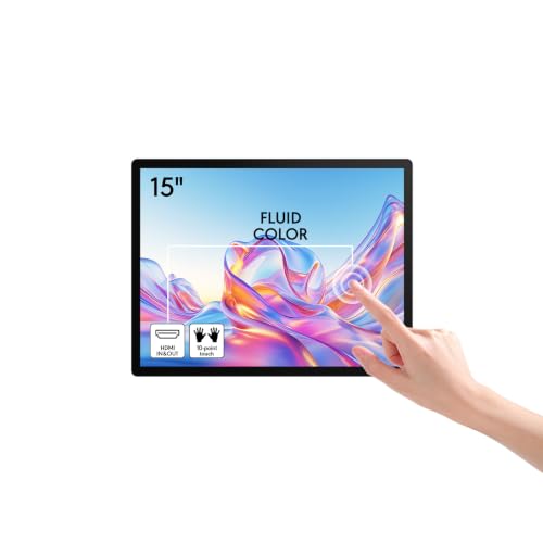 Image of 15 Inch Capacitive Touchscreen Industrial Monitor, HDMI /VGA /USB Ports, VESA Mount, Embedded Design for Industrial Control, Advertising, POS, Kiosk & Mirroring