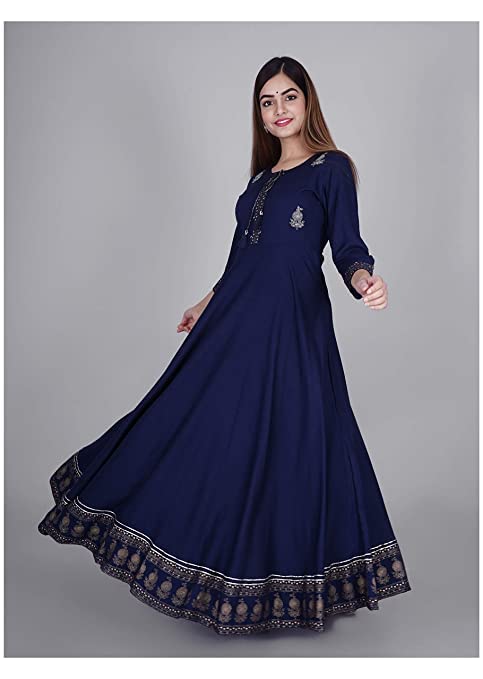 Image of JAYROSH Women's Embroidered Rayon Anarkali Kurta Gown | Flared Kurti for Women & Girls