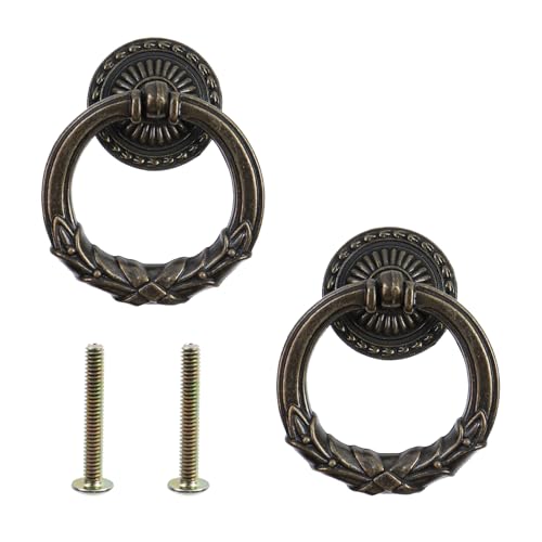 MY MIRONEY 2 Pack Antique Bronze Drop Ring Drawer Pulls