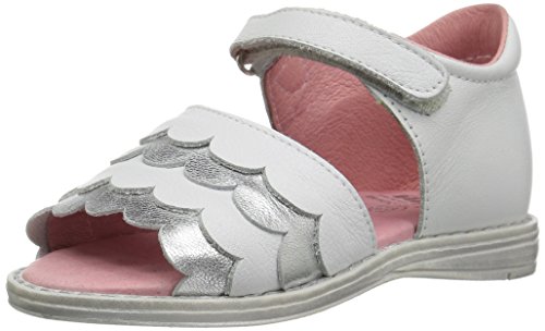 Nens Kid's Hook-and-Loop Scallop Sandal, Silver/White, 23 M EU/6.5 M US Toddler
