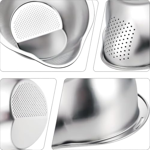 Image of Rice Washer Strainer Bowl with Side Drain Design, SUS304 Stainless Steel Rice Cleaning Colander for Washing Rice, Quinoa, Beans, Fruits & Vegetables, Kitchen Drain Bowl with Pouring Spout