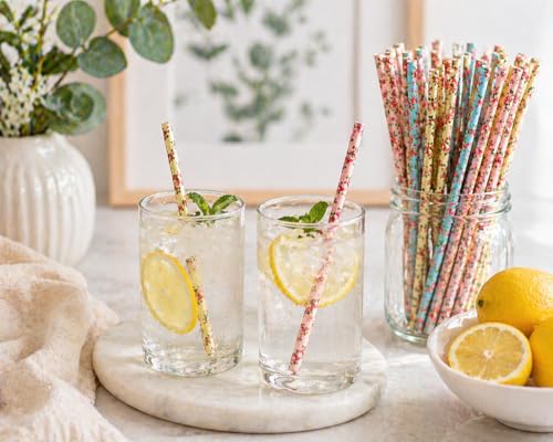 75 pitillos biodegradables de papel con diseño vintage floral miniatura 4