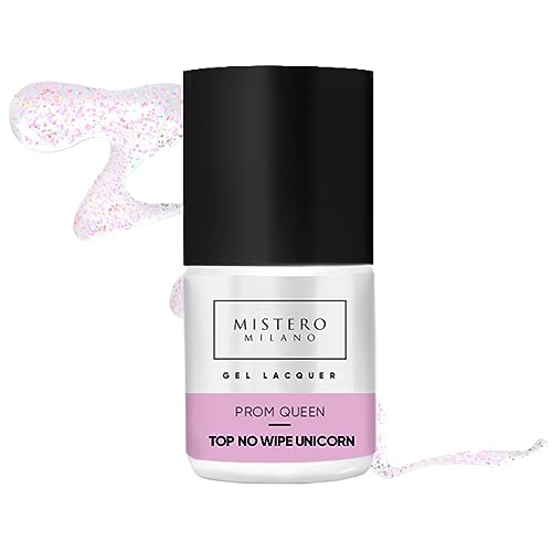 Mistero Milano PROM QUEEN TOP NO WIPE UNICORN Top Hybridlacke - Dispersionsfreier Top - Hybrid-Top - Schützt das Gesamte Nageldesign - Top Coat Nagellack für Nägel Behandlung - UV/LED - 12ml