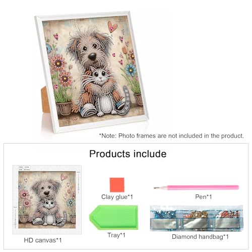 Image of AiYuanzsh 5D Special Shape Diamond Art Kits for Beginners, Diamond Art Painting Kits for Adults, Crystal Rhinestones Diamond Art Painting for Home Wall Decoration Gift 12x12 inch, Cat and Dog