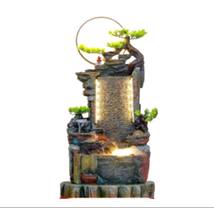 Royal Fountain Tall LED Waterfall Indoor Fountain with Illuminated Stone Wall, Circular Metal Frame, Artificial Bonsai Tree, and Cascading Water for Home and Office Decor (Pack of 1)-image-8