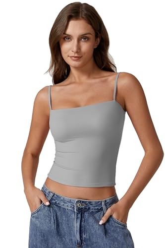 Image of QINSEN Women's Double Lined Basic Tank Top Adjustable Spaghetti Straps Sleeveless Camisole Shirts