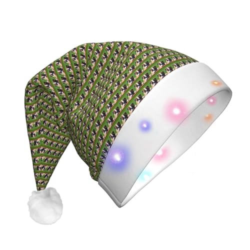 Bkdogkt Bonito sombrero de Navidad con luces para hombre y mujer, diseño de bulldog, gorro de Navidad con luces, suministros de fiesta