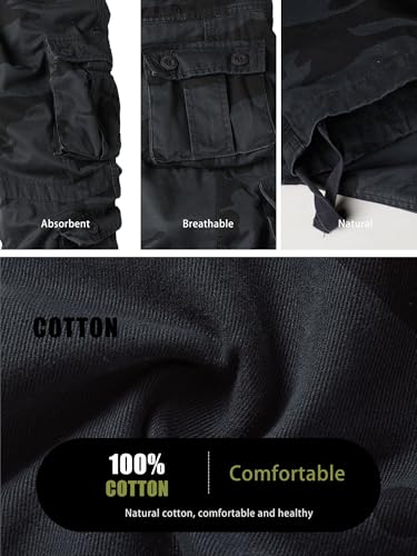AKHIKING Men's Camo Cargo Work Pants Cotton Tactical Ripstop Casual Combat Pants with 8 Pockets Zhandi 44x32