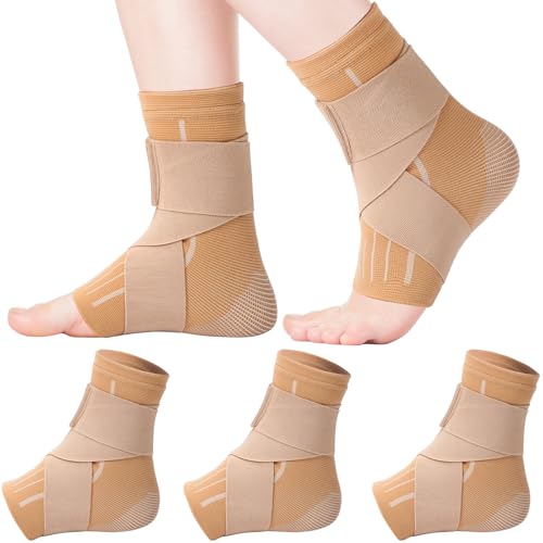 Image of Tarpop 1 Pair Ankle Brace for Kids Compression Ankle Sleeves Adjustable Foot Support Brace Elastic Guard for Children Boys Girls Sports Running Jogging Dance Fitness Gymnastics(Beige,Small)