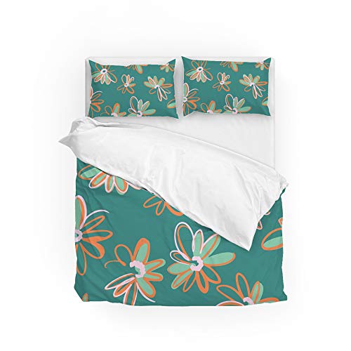 Parure de lit housse de couette vert en polyester doux et durable à motif pâquerettes - 2