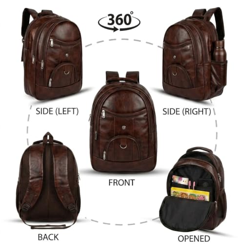 Image of Laptop Backpack for Men & Women, Brown Faux Office Travel Bag, 40L