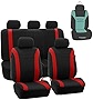 FH Group Automotive Car Seat Covers Cosmopolitan Flat Cloth Full Set Red Seat Covers, (Airbag Compatible & Split Bench) with Gift Universal Fit Interior Accessories for Cars Trucks and SUVs