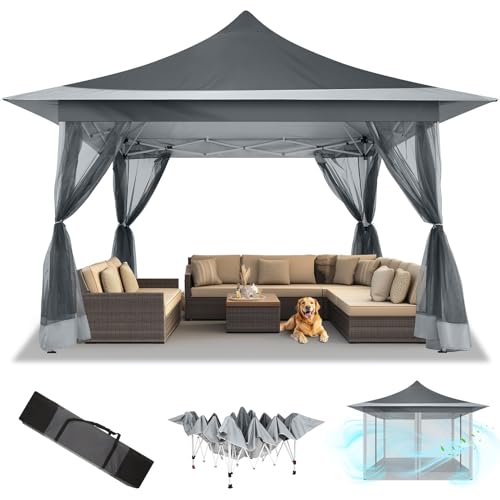 COBIZI 12×12 Pop Up Gazebo On Clearance Canopy Tent Easy Up Outdoor Gazebo Waterproof Upgrade with Mosquito Nettings and Carry Bag for Patio Garden Lawn