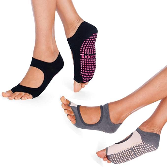 Image of Tucketts Allegro Toeless Pilates Socks with Grips for Women, Non-Slip Open-Toe Grip Socks for Yoga, 2 Pack
