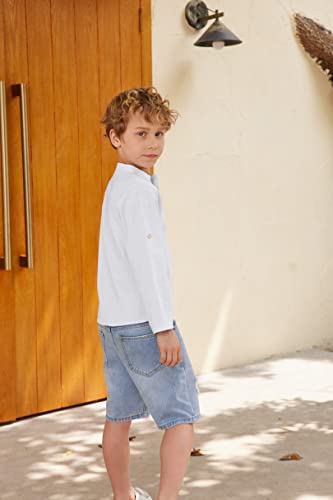 Arshiner Boys Cotton Linen Henley Shirt Button Down Shirt Long Sleeve T Shirt Black Beach Shirt Tee Casual Solid Tops #TOP2